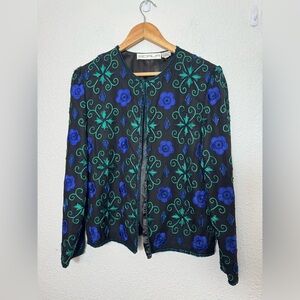 Scala Women's 100% silk embroidered beaded jacket Size M fairy goth whimsy